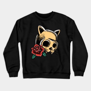 Skull Kitty Cat Tattoo Graphic Crewneck Sweatshirt